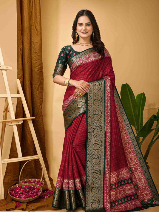 Maroon Dola Silk Cotton Saree