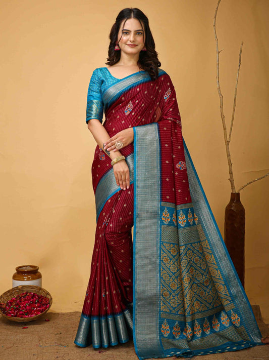 Maroon Dola Silk Saree