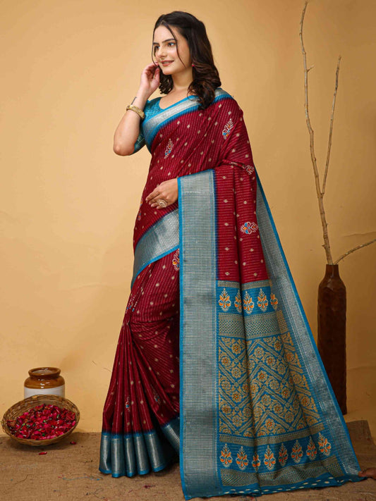 Maroon Dola Silk Saree