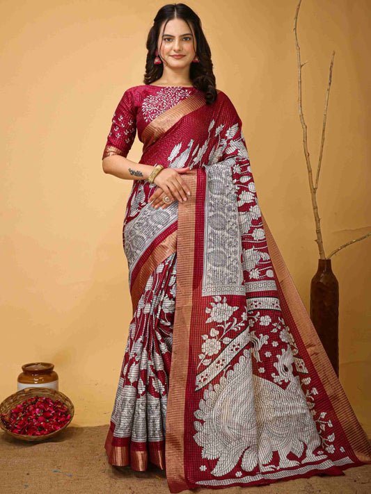 Maroon Handloom Cotton Saree