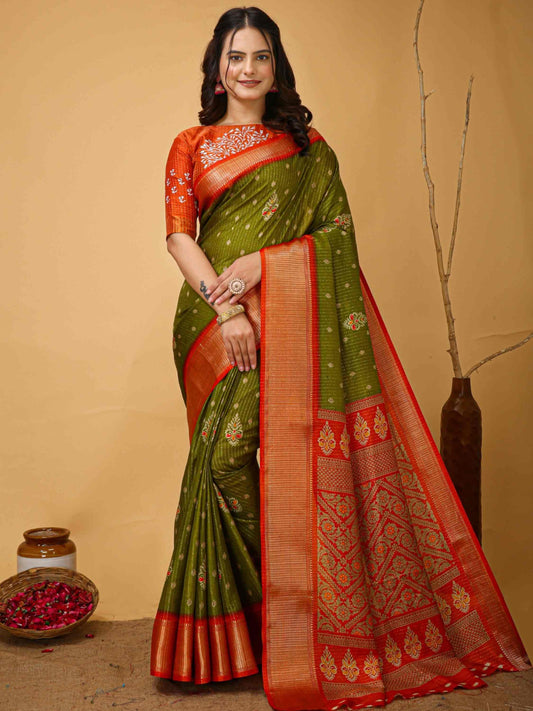 Mehandi Green Dola Silk Saree