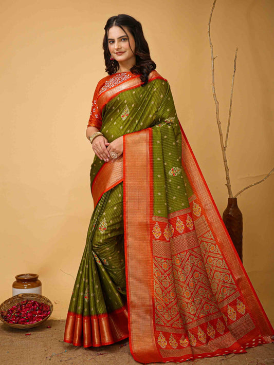 Mehandi Green Dola Silk Saree