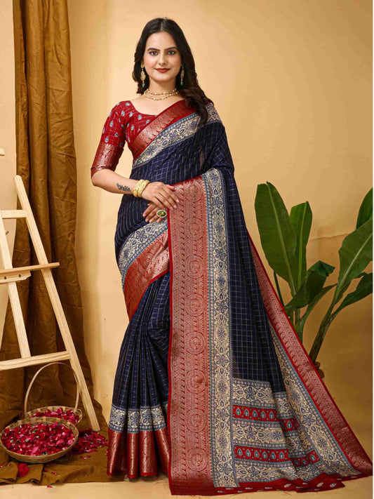 Navy Blue Dola Silk Cotton Saree
