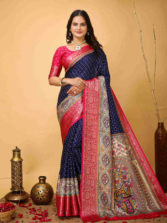 Navy Blue Dola Silk Cotton Saree