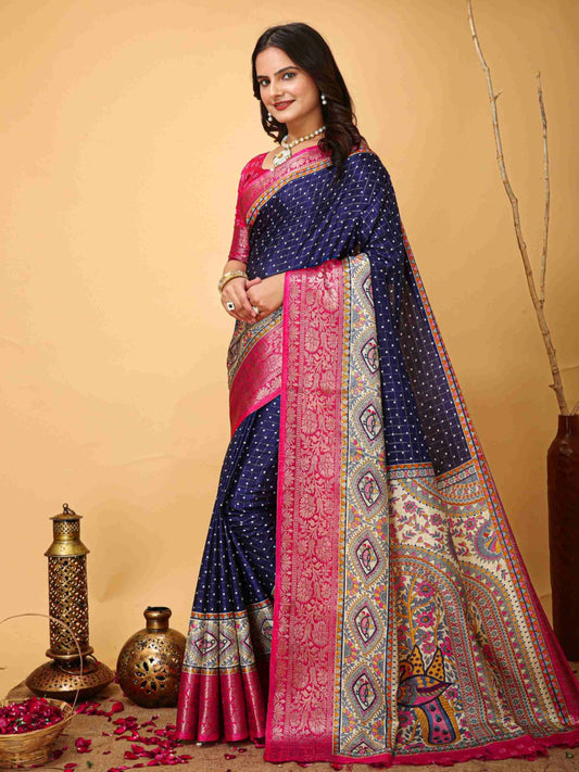 Navy Blue Dola Silk Cotton Saree