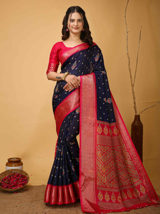 Navy Blue Dola Silk Saree