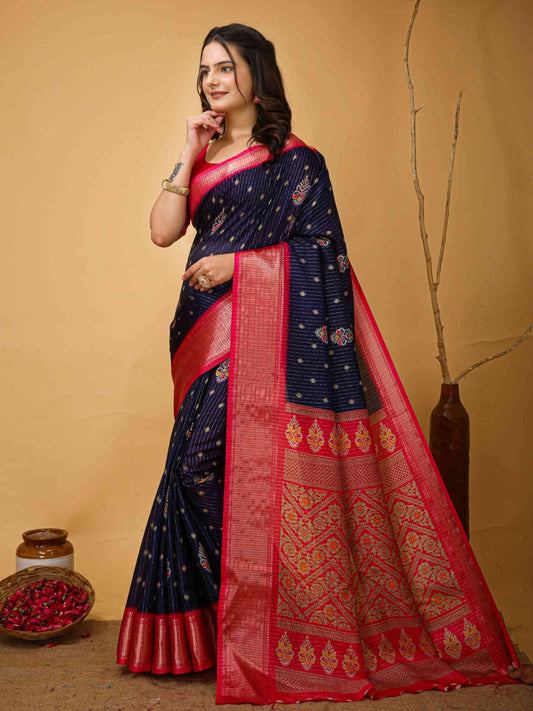 Navy Blue Dola Silk Saree