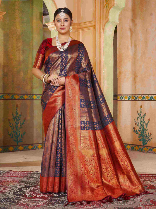 Navy Blue Kanjivaram Silk Saree
