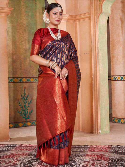 Navy Blue Kanjivaram Silk Saree