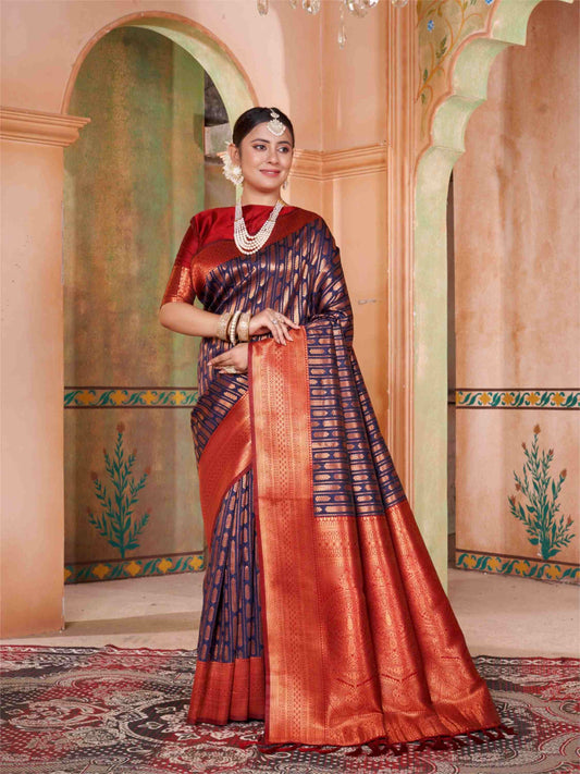 Navy Blue Kanjivaram Silk Saree