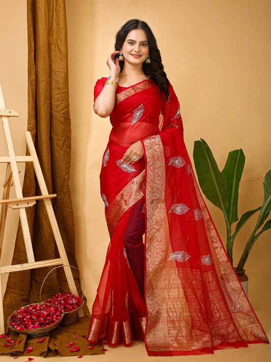 Organza Saree Maroon