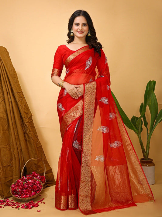 Organza Saree Red