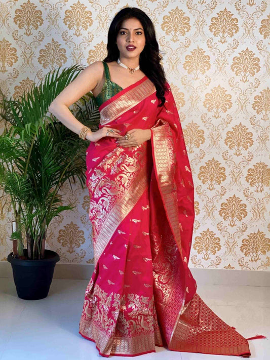 Pink Banarasi silk saree