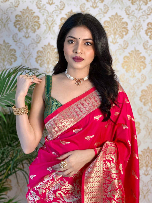 Pink Banarasi silk saree