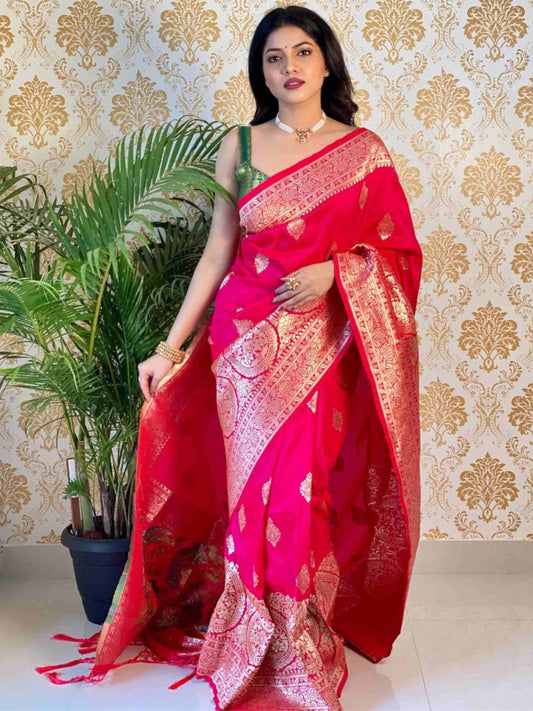 Pink Banarasi silk saree