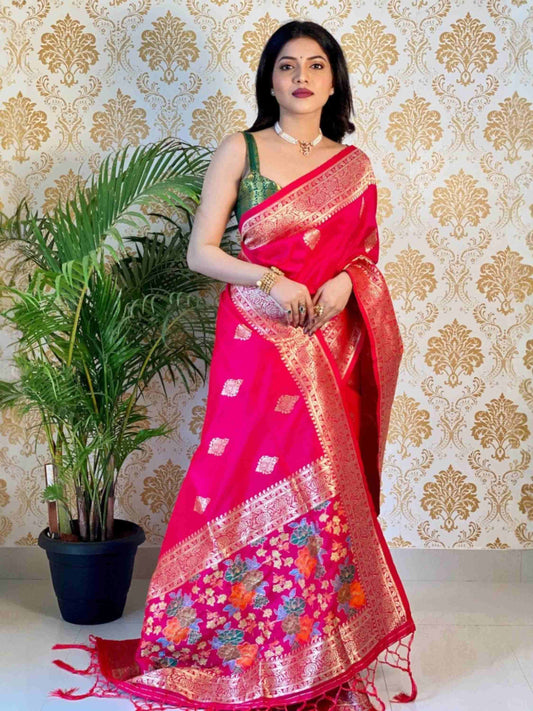 Pink Banarasi silk saree