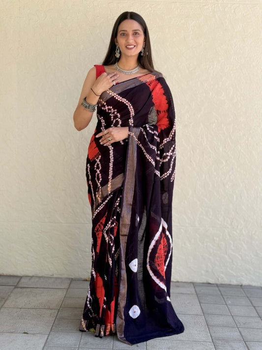 Pure Mulmul Cotton Saree Black