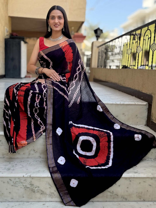 Pure Mulmul Cotton Saree Black