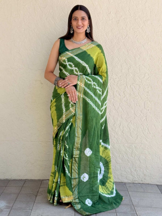 Pure Mulmul Cotton Saree Green