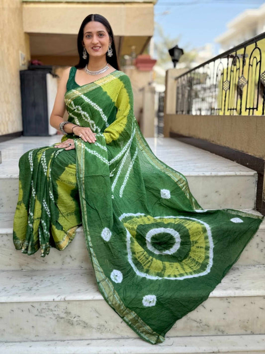 Pure Mulmul Cotton Saree Green