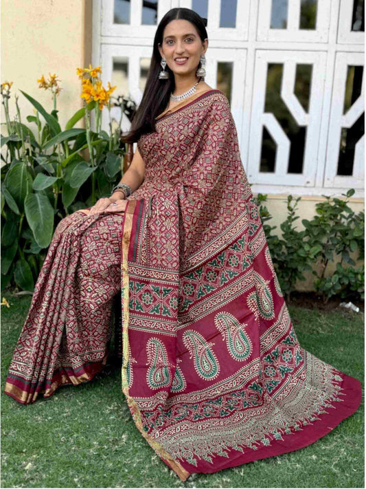 Pure Mulmul Cotton Saree Maroon