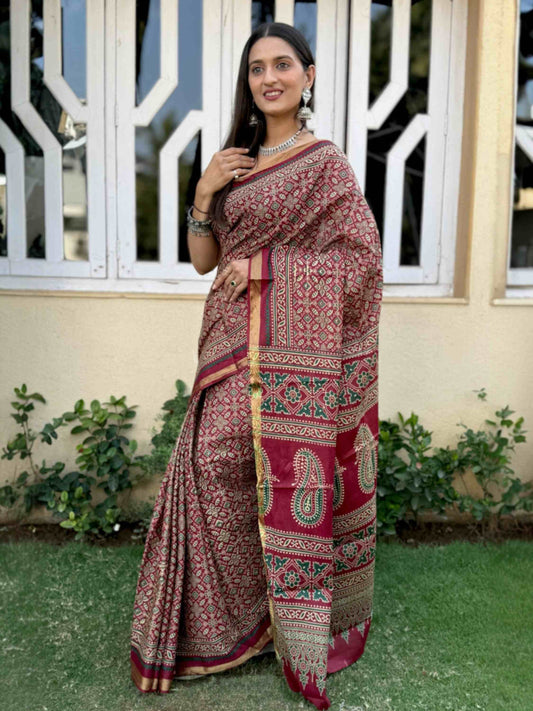 Pure Mulmul Cotton Saree Maroon