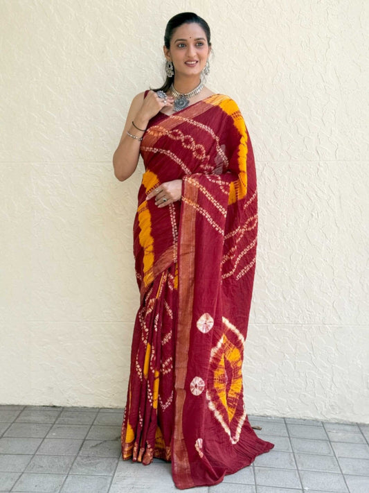 Pure Mulmul Cotton Saree Red