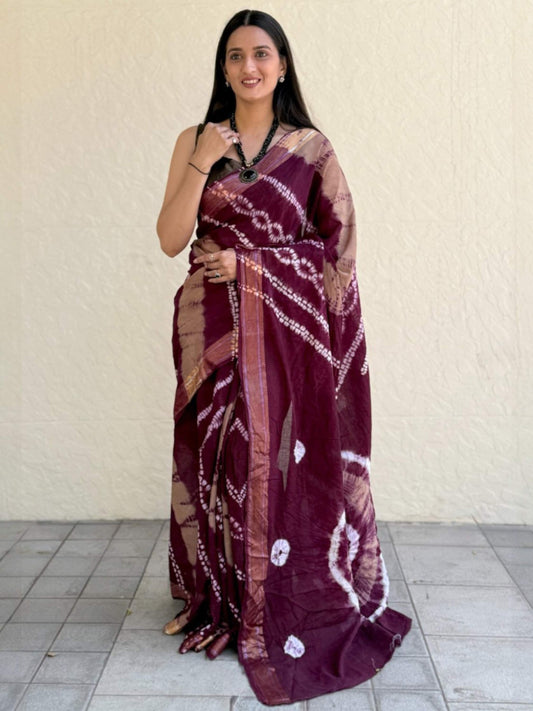 Pure Mulmul Cotton Saree Wine