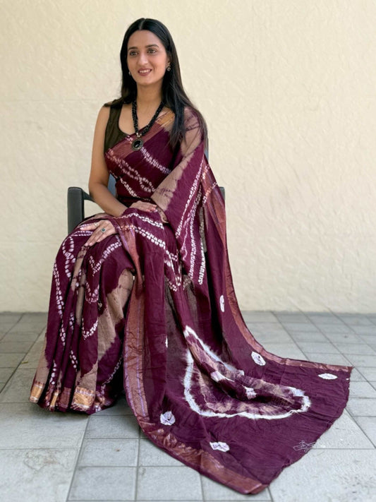 Pure Mulmul Cotton Saree Wine