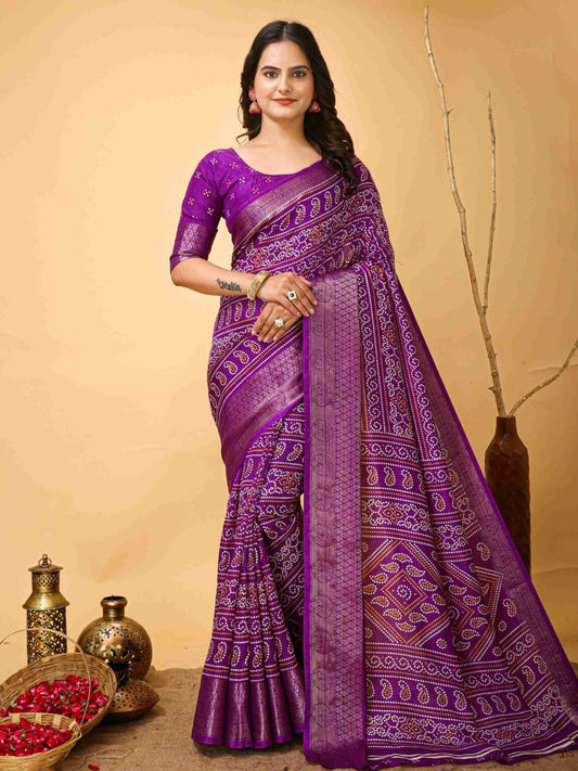 Purple Bandhani printed saree