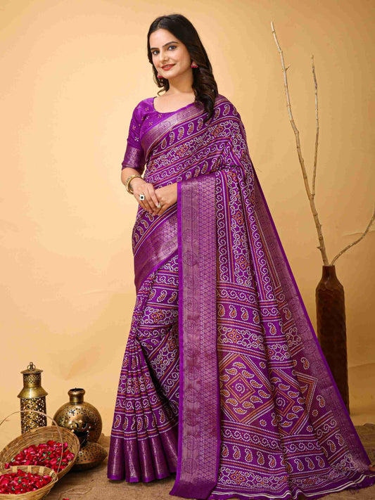 Purple Bandhani printed saree