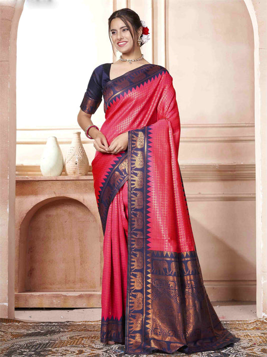Raspberry Kanjivaram Silk Saree