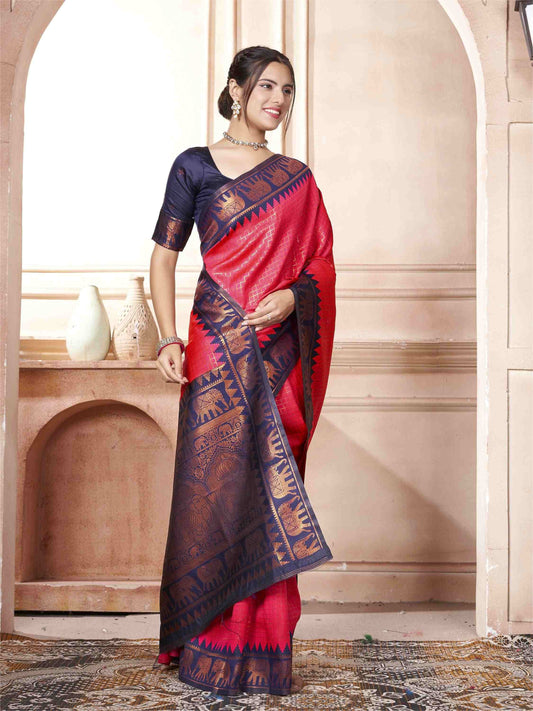 Raspberry Kanjivaram Silk Saree