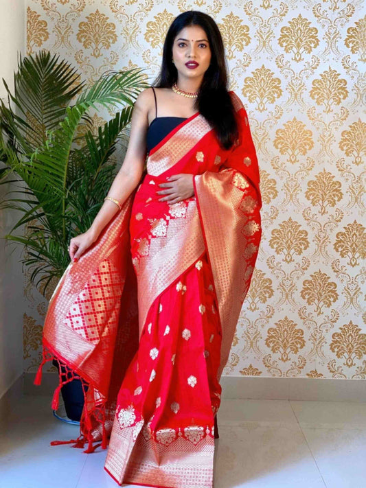 Red Banarasi silk saree