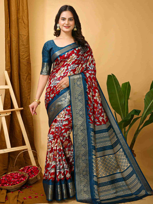 Red Dola Silk Cotton Saree