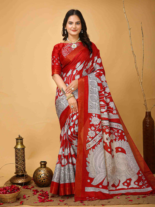 Red Handloom Cotton Saree