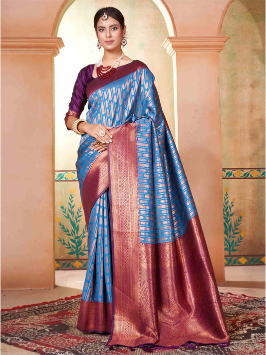 Sky Blue Kanjivaram Silk Saree