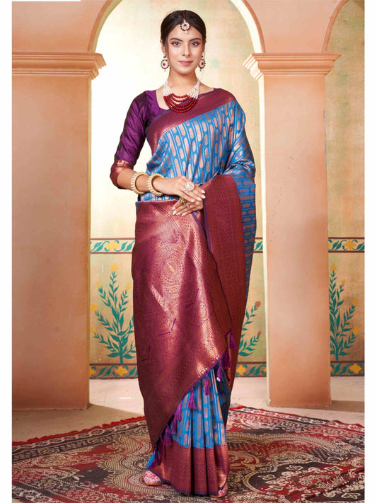 Sky Blue Kanjivaram Silk Saree