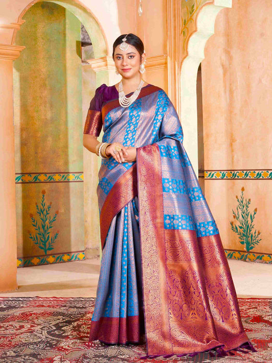 Sky Blue Kanjivaram Silk Saree