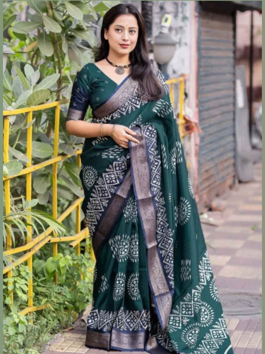 Teal Blue Dola Silk Cotton Saree