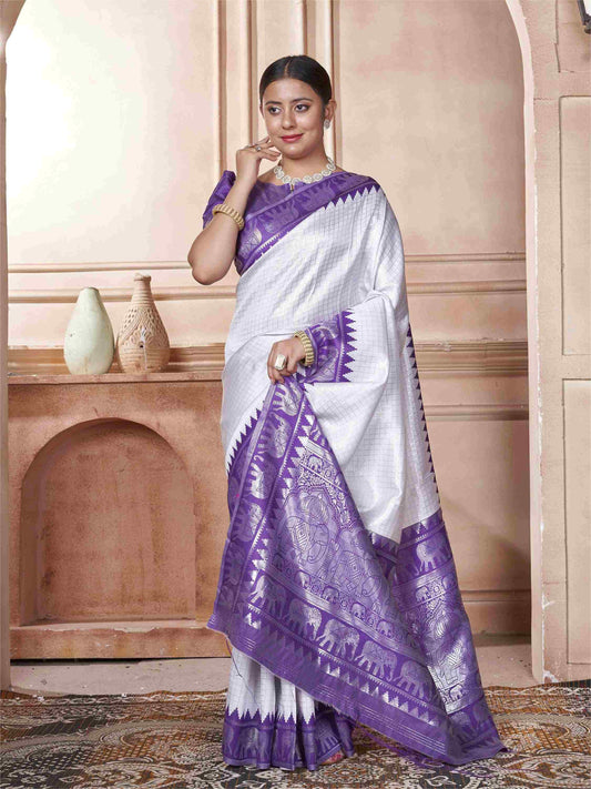 White Kanjivaram Silk Saree