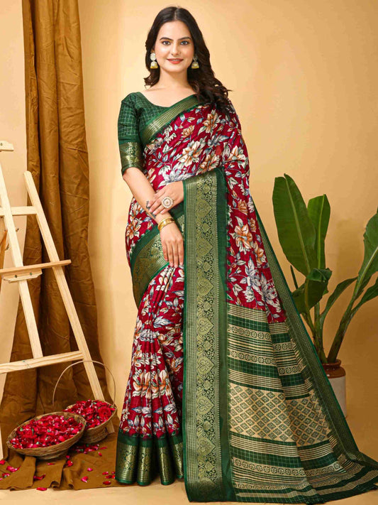 Wine Dola Silk Cotton Saree