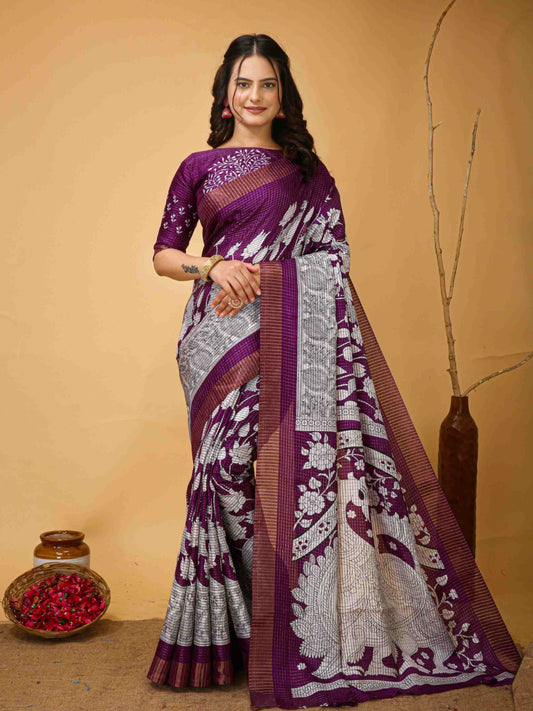 Wine Handloom Cotton Saree