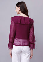 Wine Chiffon Blouse Top with Inner