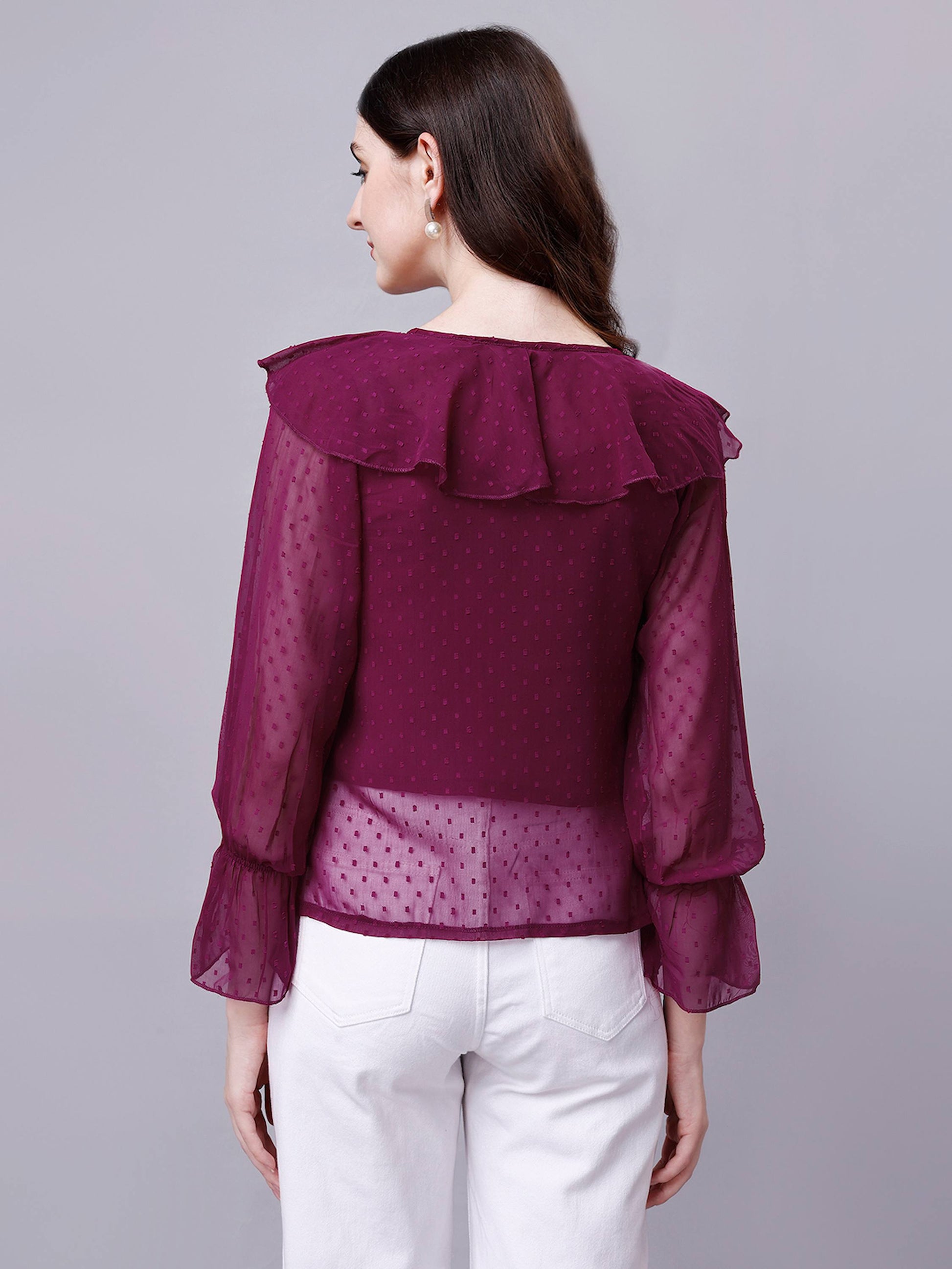 Wine Chiffon Blouse Top with Inner