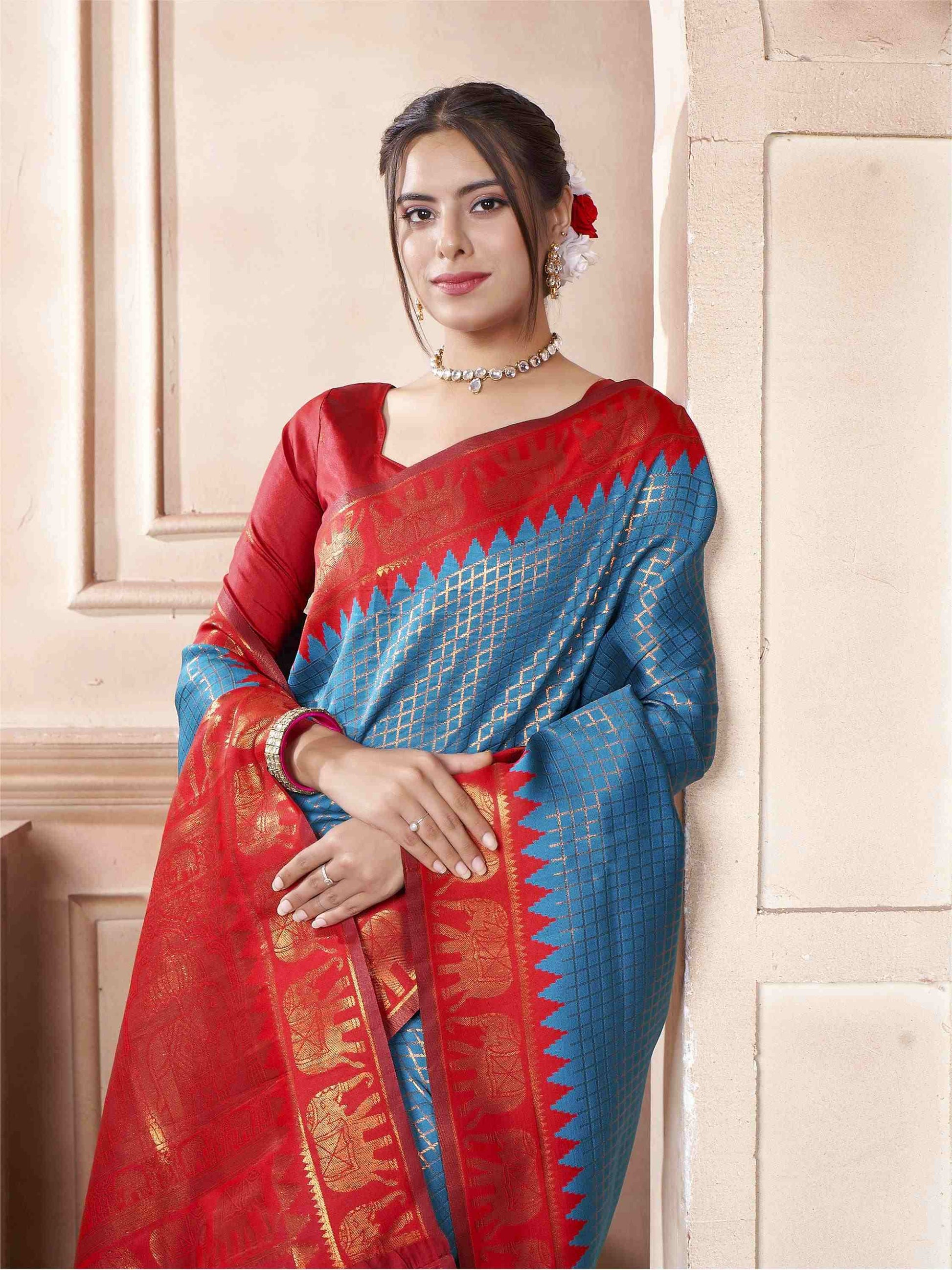 Azure Blue Kanjivaram Silk Saree