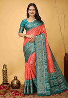 Bandhini Saree Carrot Red