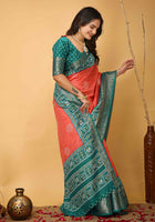 Bandhini Saree Carrot Red