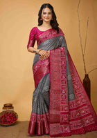 Bandhini Saree Grey