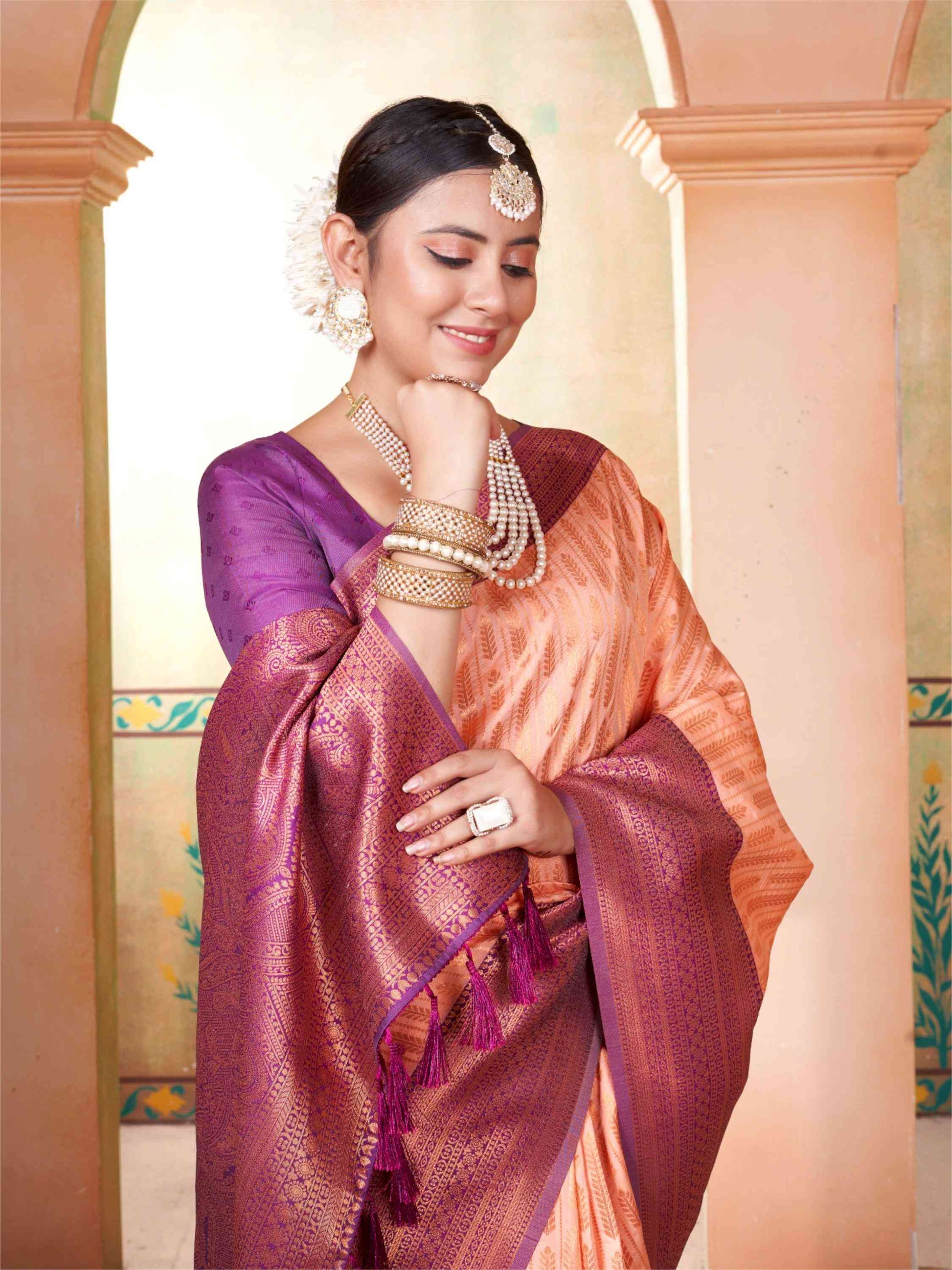 Beige Kanjivaram Silk Saree